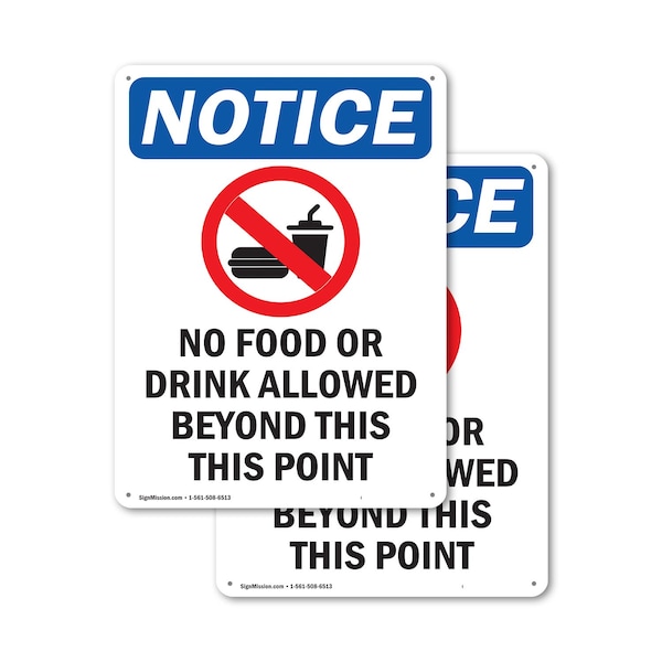 Signmission No Food Or Drink Allowed, 7 in W x Rectangle, Plastic OS-2PACK-NS-P-710-V-14584 - main